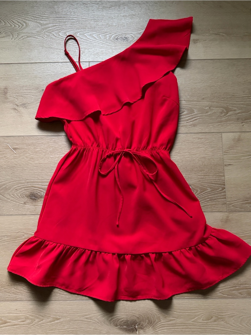 TCEC Red One-Shoulder Ruffle Mini Dress College Gameday Cocktail Sundress